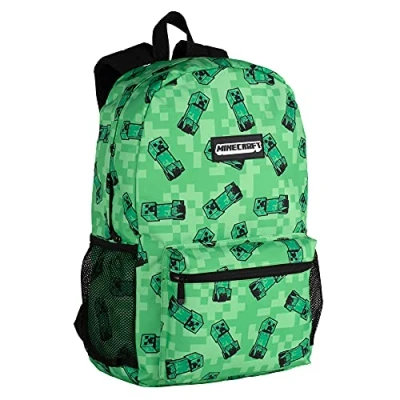 Imagen de Mochila Americana Minecraft Verde Compartimento Principal y Bolsillo Frontal Interior Forrado Tirantes Ergonómicos Acolchados 40 x 30 13 cm ToyBags