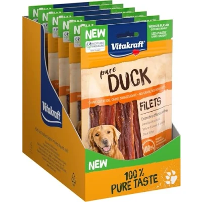Imagen de Vitakraft Snacks de Carne, Tiras Filete pechuga Pato, sin Cereales, con Carne Pato magra, en Bolsa resellable, azúcar añadida (8 x 80 g)