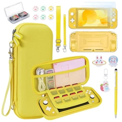 Imagen de Funda NS Switch Lite innoAura Accesorios 17 en 1 con Carcasa de Transporte Lite, videojuegos Switch, Protector Pantalla Lite,Soporte Switch(Amarillo)