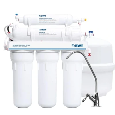 Imagen de BWT Standard sin bomba Ósmosis Inversa Domestica 75 GPD Caudal de 8 L/h Tanque 12 L 6 Etapas con Mineralización Tasa Recuperación del 10 20% Presión Entrada 3 bar