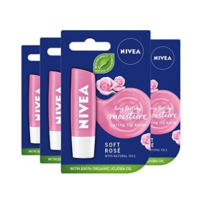 Imagen de NIVEA Bálsamo labial suave rosa paquete de 4