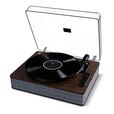 Imagen de ION Audio Luxe LP Tocadiscos de Vinilo Bluetooth con Altavoces, conversión USB, Plato tamaño Completo, Auto Stop, Salida Auriculares, 3 velocidades, Madera Tintada