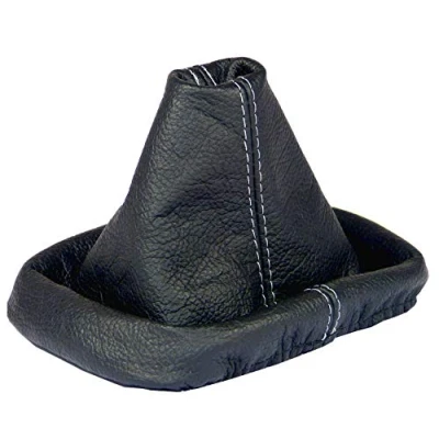 Imagen de L &amp; P Car Design L&amp;P A0038 Funda Saco Cuero de Real Piel Genuina Negro con Costura Gris Palanca Cambios Cambio Velocidad velocidades Marchas conmutación