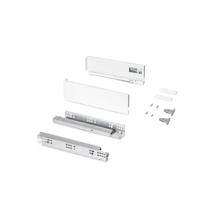 Imagen de Emuca Kit cajón para cocina o baño, altura 131mm, profundidad 350mm, 30 Kg, cierre suave, tableros no incluidos, Acero, Blanco