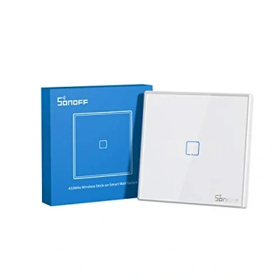 Imagen de SONOFF T2EU1C RF Botão de pressão, painel parede tipo 86, controlo remoto infravermelho Sticky 433 MHz, bidirezionale, não requer fios, é necessária bateria (não incluída), 1 Gang.