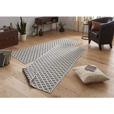 Imagen de Bougari In &amp; Outdoor Nizza Alfombra Reversible (80 x 250 cm), Color Gris y Crema