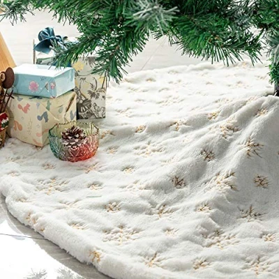 Imagen de Deggodech Falda de Felpa para Árbol Navidad Blanco Faldas Arbol Christmas Tree Skirt Feliz Fiesta Decoración (Oro, 78cm/31pulgada)