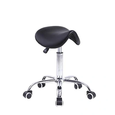Imagen de KKTONER Taburete con Ruedas Silla Trabajo Altura Ajustable Giratorio de Oficina Asiento Montar Negro