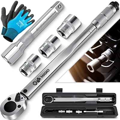 Imagen de Masko® llave dinamométrica 6 piezas. Juego 40 210Nm 1/2 &#039; CV incl. 3 llaves de vaso 17 mm, 19 21 mm y alargador 125 maletín +/ 4% tolerancia, neumáticos