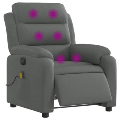 Imagen de vidaXL Sillón Reclinable de Masaje Eléctrico, Silla con Respaldo Reposabrazos, Relax Descanso, Asiento Ajustable, Tela Gris Oscuro