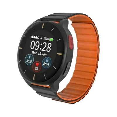 Imagen de Reloj Monitor de Salud 24/7 Audar E2 Rastreador Signos Vitales para Frecuencia Cardíaca,Presión Arterial,SpO2,Temperatura,Alerta SOS GPS,Detección Caídas,Datos a Través la IoT,IP67(10 Días)