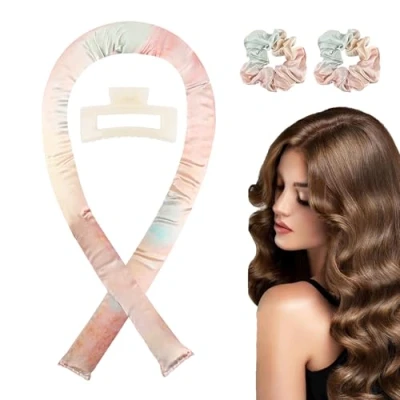 Imagen de Ondas sin calor Set de heatless hair curlers para rizos perfectos durante la noche Rizador pelo antideslizante, ideal cabellos largos y medios Peinado fácil daños