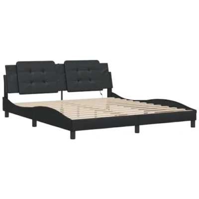 Imagen de vidaXL Estructura de Cama con Luz LED, Somier Armazón Listones, Matrimonio, Mueble para Dormitorio, Cuero Sintético Negro 180x200 cm