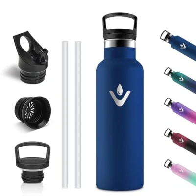 Imagen de Vikastar Botella Termica, 500ml Sin BPA, Agua Acero Inoxidable, Reutilizable, Cantimplora, Mantener 12H Caliente/24 Frío, de para Niños, Deportes, Fitness, Azul Oscuro