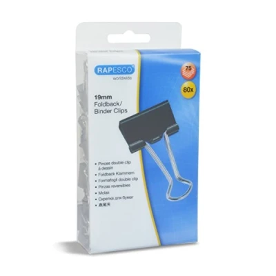 Imagen de Rapesco 1429 Pinzas/Clips con Brazos Plegables de 19 mm Negro, Paquete 80