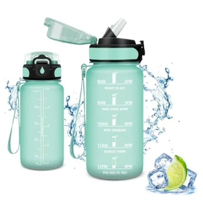 Imagen de Vikaster Botella Gimnasio, Botellas Agua Niños sin BPA, 500ml con Pajita, a Prueba de Fugas, Fácil Abrir, Reutilizable, Running, Niños, Bicicleta