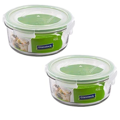 Imagen de GlassFood Juego de 2 Contenedores Redondos Glasslock 100% Herméticos en Vidrio Sódico Cálcico Templado Alta Dureza, Ecológico y Reciclable. Capacidad x 920ml