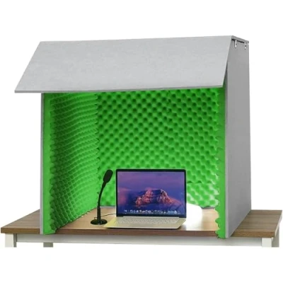 Imagen de DRFGHK cabina vocal portátil, de aislamiento, sonido, cubierta insonorizada escritorio, escudo absorbente sonido vocal, espuma alta densidad para filtrar el verde