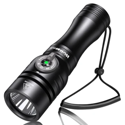 Imagen de Wurkkos DL02 Linterna de Buceo Led, Antorcha 3600 Lúmenes con Indicador Potencia, IPX8 Impermeable Profesional Recargable Luz para Cueva 100m Submarina Noche Negro