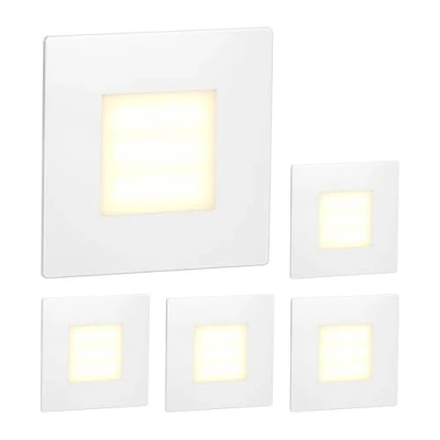 Imagen de ledscom.de 5 LED luz de escalera/luz empotrada pared FEX para interior y exterior, angular, 85 x 85mm, blanco cálido