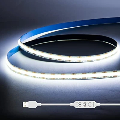 Imagen de Gingsow Tiras LED COB USB 5V Blanco frio 6000K 1M, 320LED regulables CRI80+ Retroiluminación de TV, Cinta flexible debajo la luz del piso para iluminación hogar DIY