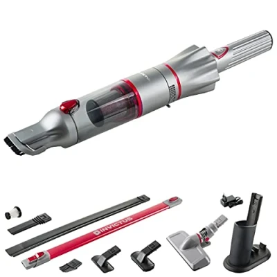 Imagen de Genius A82124 Invictus One 2.0 Aspiradora de Mano y Suelo (15 Piezas, sin Bolsa e inalámbrica, 13000 PA, 2 filtros HEPA, batería Iones Litio, Juego cepillos adicionales), Rojo