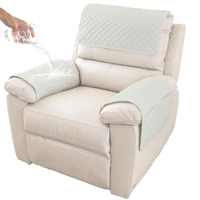 Imagen de GYHH funda para reposabrazos de sofá, reposacabezas brazo silla reclinable, antideslizante y acolchada, protector muebles sofá cuero mascotas (marfil 1,1 asiento