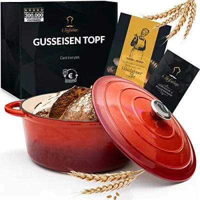 Imagen de Chefarone olla de hierro fundido esmaltada 26 cm y 4,7 l, con tapa para inducción, hornear pan