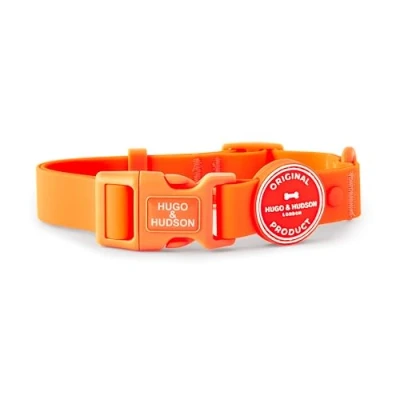 Imagen de HUGO &amp; HUDSON Collar para Perros Impermeable, Mascotas Ajustable antiolor y fácil de Limpiar, Naranja, XS