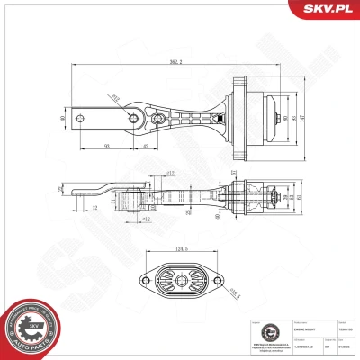 Imagen de ESEN SKV 75SKV103 Soporte de motor posterior Rodamiento Caucho metal Aluminio, 262mm 61mm SEAT: Leon I Hatchback, Toledo 2 Limousine