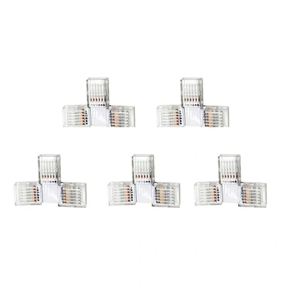 Imagen de YUTOKEER Conector en forma de T para tiras LED 6 pines 12 mm, conexión sin soldadura, adecuado RGBW a 24 V, diseño transparente, 5 unidades