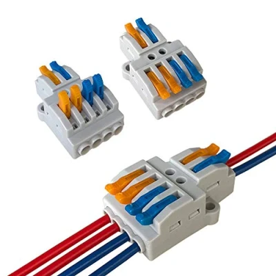 Imagen de Aiqeer 15 Piezas KV424 Palanca Tuerca Cable Conectores Set, 2 in 4 out Conector Conductor Compacto, Bilateral Rápido Resorte Bloque Terminal