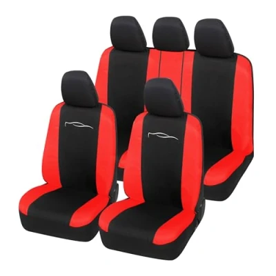 Imagen de Auto Accessori Lupex Fundas universales para Asientos de Coche, Modelo Racing, Juego Protectoras Delanteros y Traseros, polialgodón (Negro Rojo)