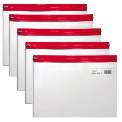 Imagen de Snopake Zippa Bag &#039;S&#039; Cartera para documentos (A5, cierre con cremallera, 5 unidades), color transparente y rojo