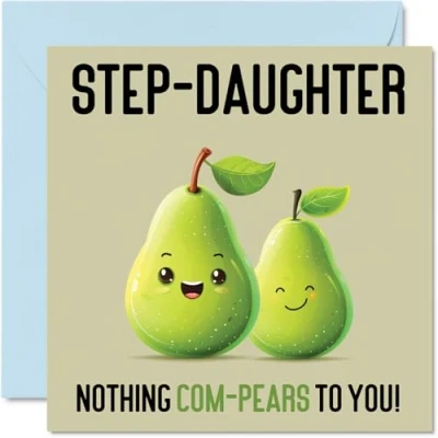 Imagen de tarjetas de cumpleaños para hijastra, Nothing Com Pears, divertida tarjeta feliz hijastra padrastro, regalos hija, felicitación broma 145 mm