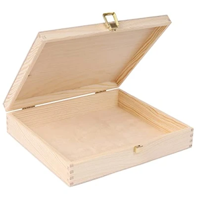 Imagen de Creative DECO Plana Caja Madera para Decorar con Tapa 29 x 25 6,5 cm Decoración Decoupage Almacenaje Herramientas Documentos Objetos de Valor Juguetes Navidad