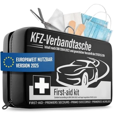 Imagen de Botiquín de primeros auxilios para coche 2024 [válido en toda Europa] y probado (conforme a la normativa alemana StVO) Kit certificado DIN 13164
