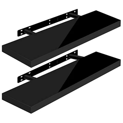 Imagen de WOLTU Estante de Pared Tablero Volato Juego 2 Flotante Libre CD DVD Libro Madera 70x22,9x3,8cm, Negro, RG9479sz