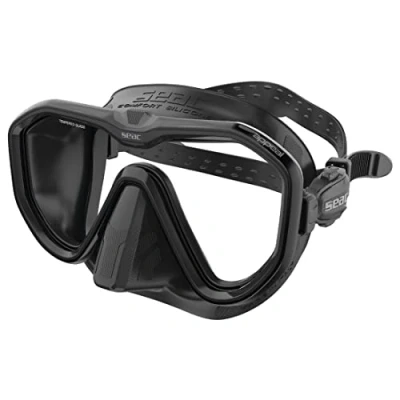 Imagen de SEAC Appeal máscara de Buceo Lente única Made in Italy con Hebilla 3D Directamente en la Falda, Unisex Adulto, Negro/Azul Transparente