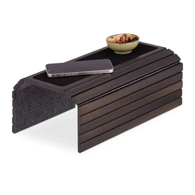 Imagen de Relaxdays, Color marrón Oscuro Bandeja para Reposabrazos de Sofá, Bambú, Tableta Apoyabrazos Sillón, 42 x 34 cm, Refrigerios, Poliéster