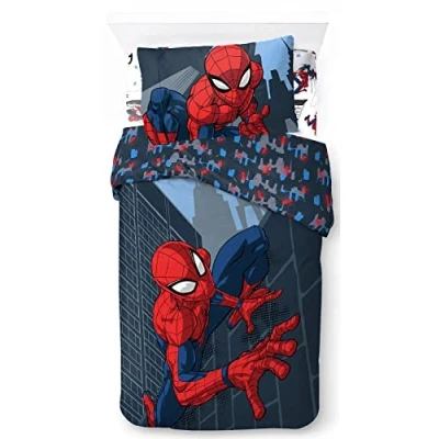 Imagen de Jay Franco Marvel Spiderman El Hombre Araña Juego de Ropa Cama Infantil 3 Piezas 100% Algodón Individual Incluye Funda Edredon 135x200cm + Sabana Bajera 90x200cm Almohada 50x70cm