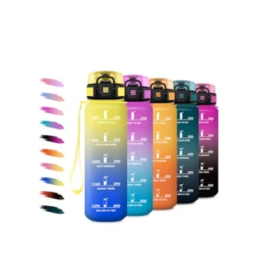 Imagen de Botella Agua 1L, Cantimplora Deportiva con Filtro, Reutilizable, Prueba de Fugas, Marcador Tiempo, para Escuela, Oficina, Cámping, Bicicleta, Correr, Senderismo