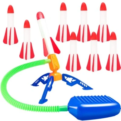 Imagen de LEZYHIU Cohete Juguete, Lanzador de Cohetes, Aire con 9 Cohetes Espuma, Avion Juguet Rocket para Exterior, Jardin, Juegos Infantiles Libre, Juguetes Niños 3 12 Años