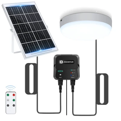 Imagen de Aigostar Luz Solar Interior Exterior 70W Plafón LED Techo con Caja de Almacenamiento Energía, Mando a Distancia, IP65 Impermeable, Cable 8m, Ajustable 6500K