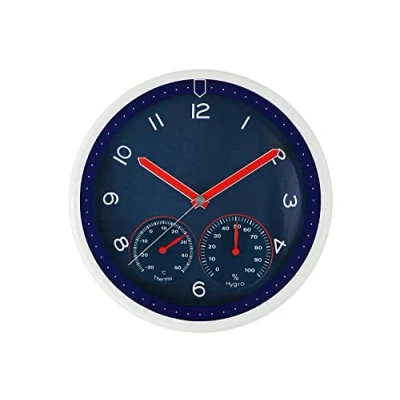 Imagen de MPM Quality Reloj de Pared plástico Azul, Movimiento Cuarzo, higrómetro, termómetro, indicador Temperatura y Humedad, Esfera Original, diámetro 314 x 45 mm, E01.3084.30