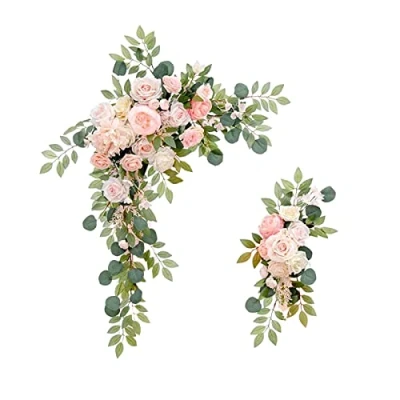 Imagen de RESOYE Juego de 2 flores arco boda, kit corona rosas artificiales, guirnalda floral seda, arreglo para ceremonia recepción, color rosa