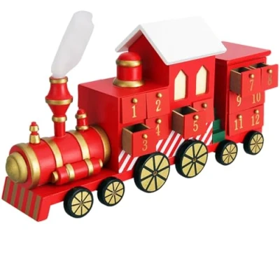 Imagen de Spielwerk® Calendario de Adviento Madera Locomotora DIY 24 Cajoncitos Reutilizable Decoración Navideña