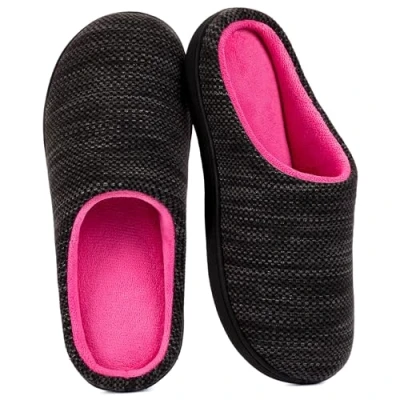 Imagen de RockDove Birdseye Pantuflas de espuma viscoelástica para mujer, Negro/Fucsia, 11 12