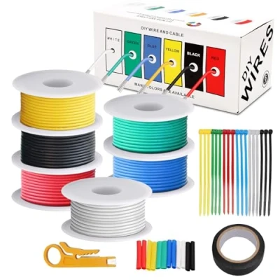 Imagen de Coomoors Cable Eléctrico de Silicona 0,32 mm², 6 Colores, 7 Metros, Calibre 22, Cables Conexión, Kit Electrónico, Alambre Cobre Estañado Trenzado, Flexible y Suave Para Bricolaje