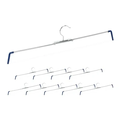 Imagen de Relaxdays Pack de 10 Perchas Pantalones Extensibles, Faldas, Antideslizantes, 30 50 cm Ancho, Metal PVC, Plateado Azul
